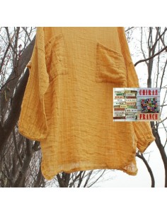 Tunique top gaze de LIN brut crêpe moutarde, blanc ou vert idéal superposition fentes boho ethnique