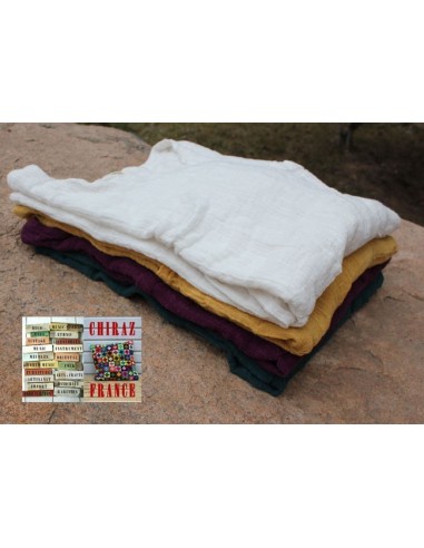 Tunique top gaze de LIN brut crêpe moutarde, blanc ou vert idéal superposition fentes boho ethnique