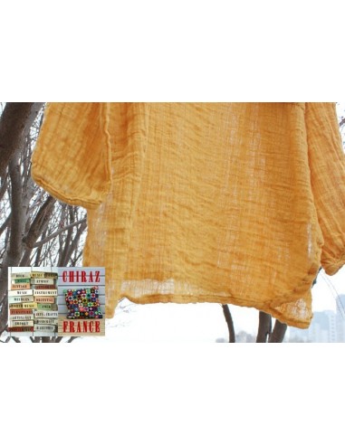 Tunique top gaze de LIN brut crêpe moutarde, blanc ou vert idéal superposition fentes boho ethnique