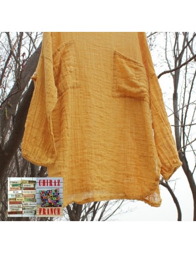 Tunique top gaze de LIN brut crêpe moutarde, blanc ou vert idéal superposition fentes boho ethnique