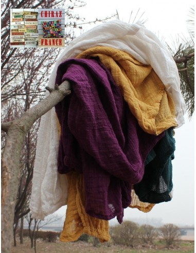 Tunique top gaze de LIN brut crêpe moutarde, blanc ou vert idéal superposition fentes boho ethnique