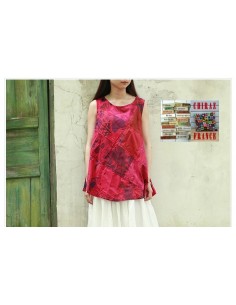 Tunique top patchwork coupe trapèze base arrondie poches débardeur boho ethnique 2