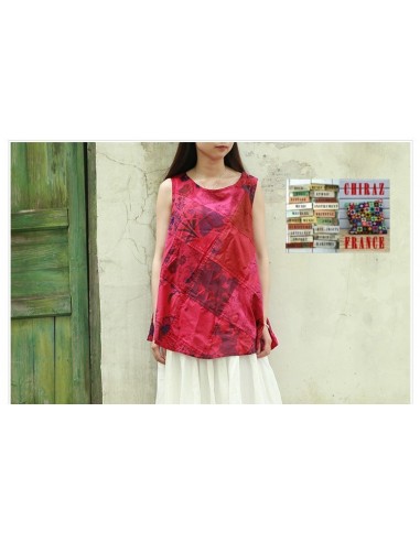 Tunique top patchwork coupe trapèze base arrondie poches débardeur boho ethnique