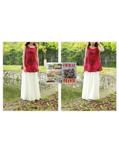 Tunique top patchwork coupe trapèze base arrondie poches débardeur boho ethnique