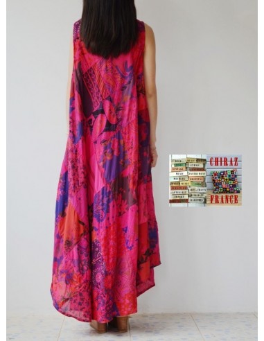 Robe trapèze longue ample coupe PATCHWORK boho ethnique folk XL ROSE