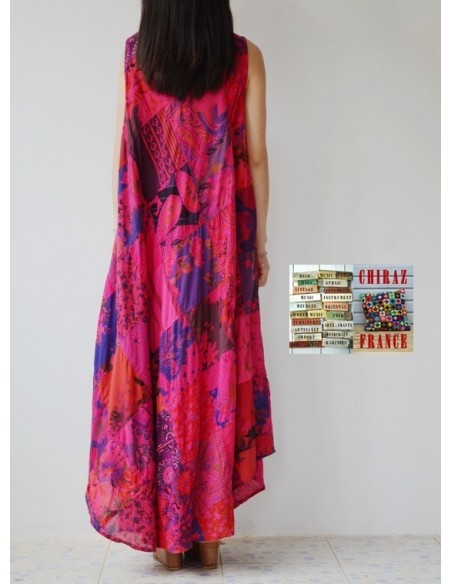 Robe trapèze longue ample coupe PATCHWORK boho ethnique folk XL ROSE
